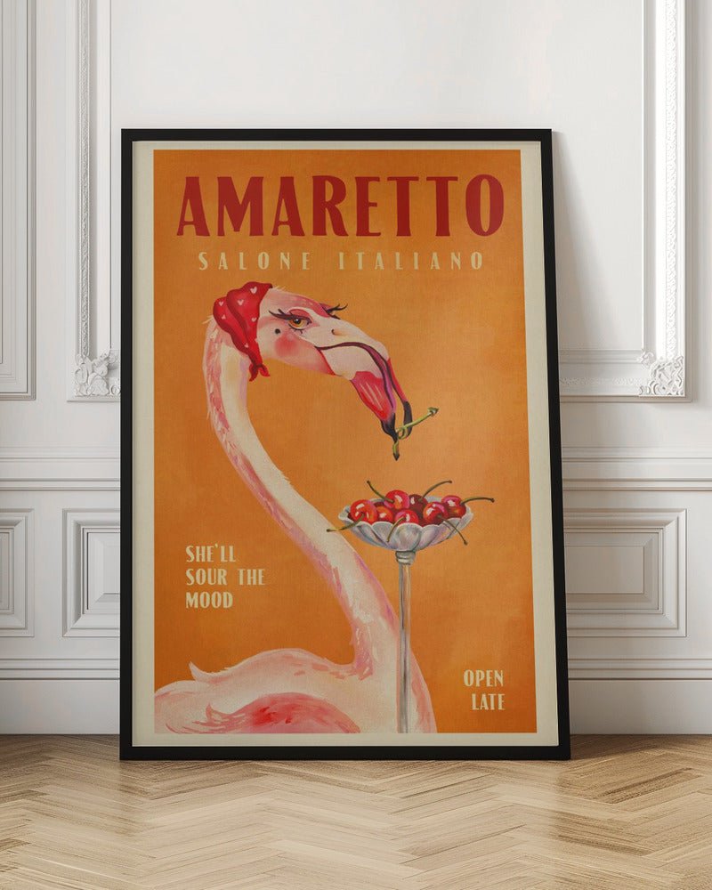 Amaretto Flamingo Art Deco Italian Cafe Travel Art Poster - Corkframes.com