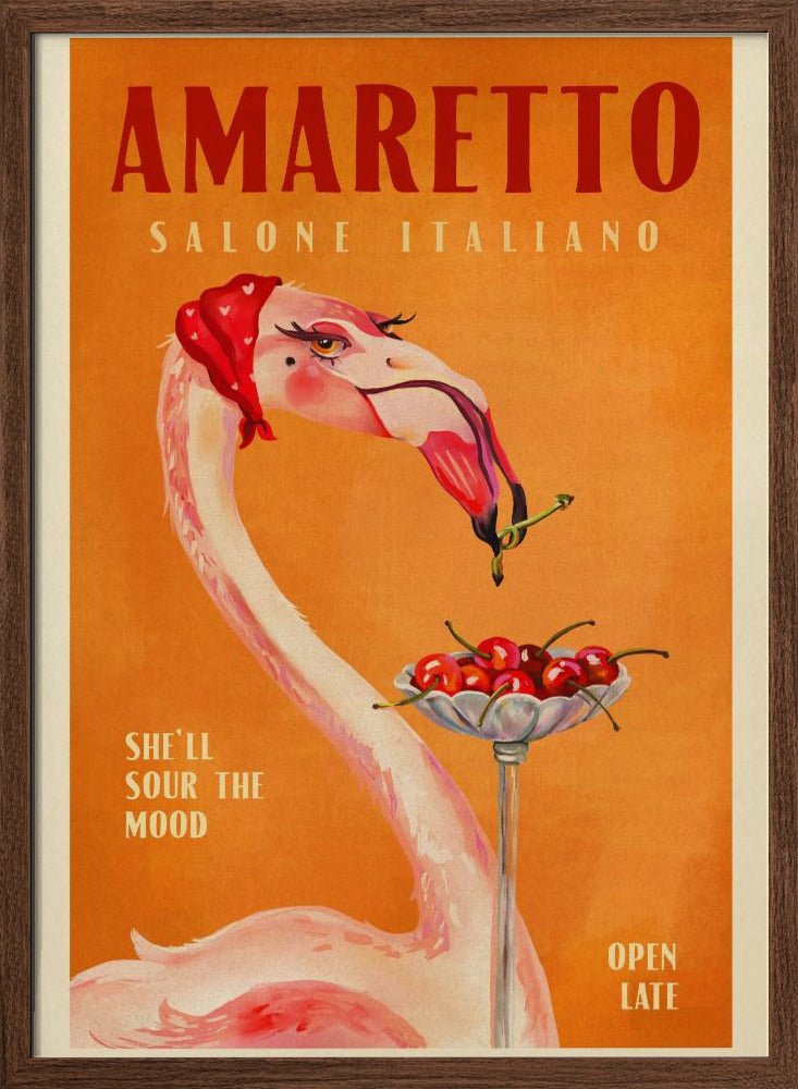 Amaretto Flamingo Art Deco Italian Cafe Travel Art Poster - Corkframes.com