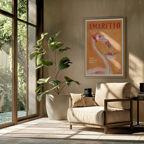 Amaretto Flamingo Art Deco Italian Cafe Travel Art Poster - Corkframes.com