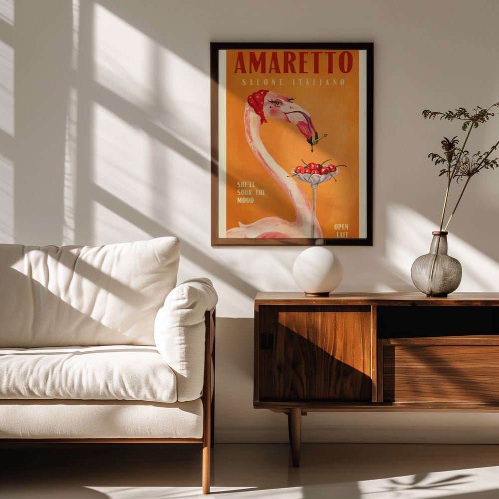 Amaretto Flamingo Art Deco Italian Cafe Travel Art Poster - Corkframes.com