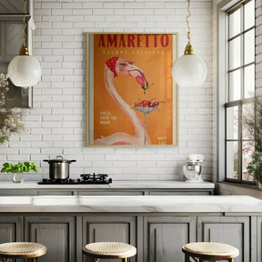 Amaretto Flamingo Art Deco Italian Cafe Travel Art Poster - Corkframes.com