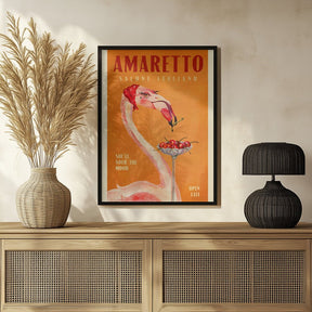 Amaretto Flamingo Art Deco Italian Cafe Travel Art Poster - Corkframes.com