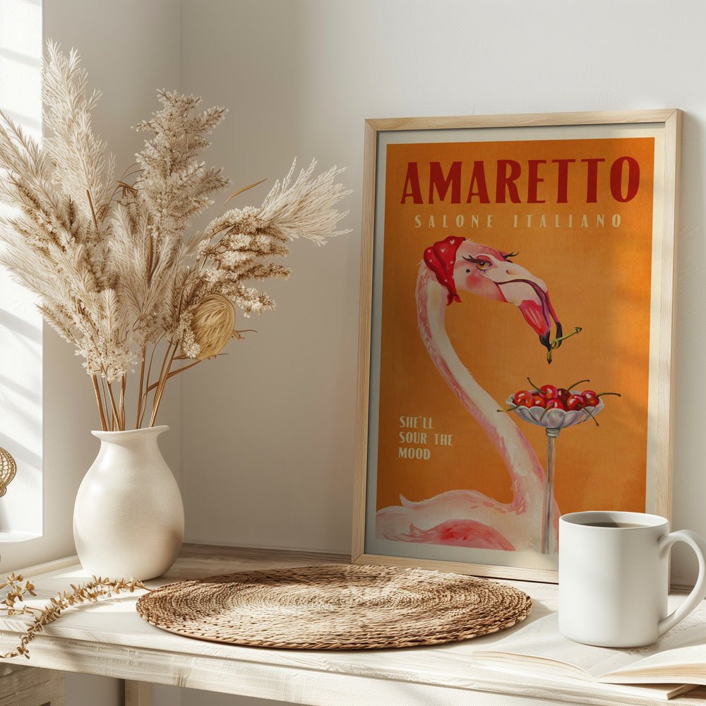 Amaretto Flamingo Art Deco Italian Cafe Travel Art Poster - Corkframes.com