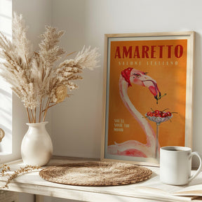 Amaretto Flamingo Art Deco Italian Cafe Travel Art Poster - Corkframes.com