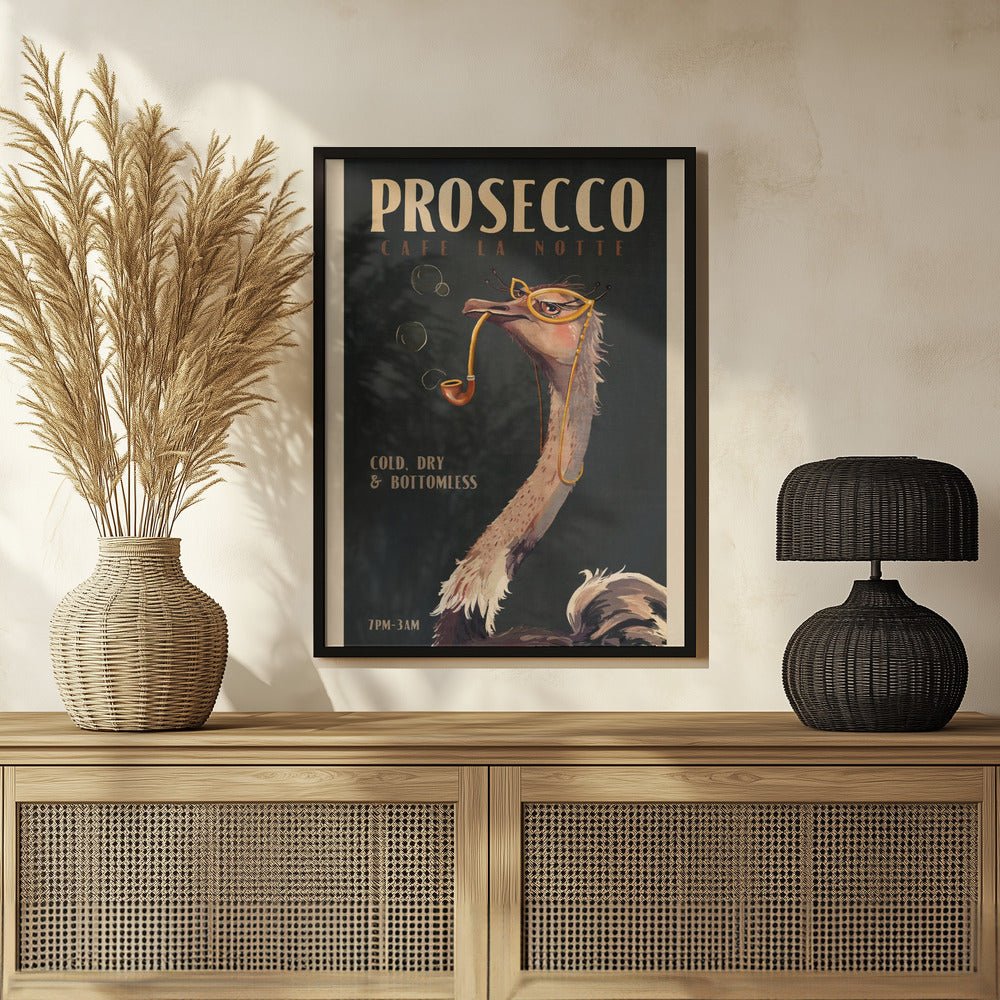 Art Deco Prosecco Wall Art Of An Ostrich Poster - Corkframes.com