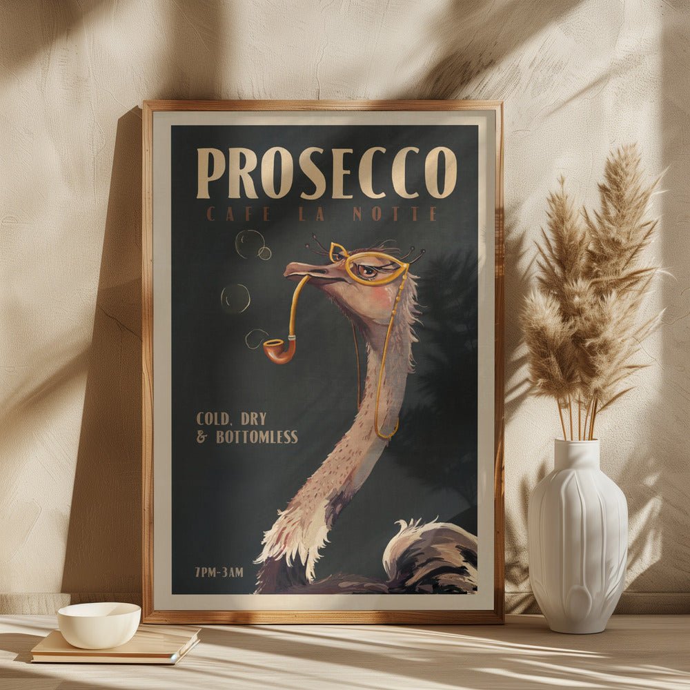 Art Deco Prosecco Wall Art Of An Ostrich Poster - Corkframes.com