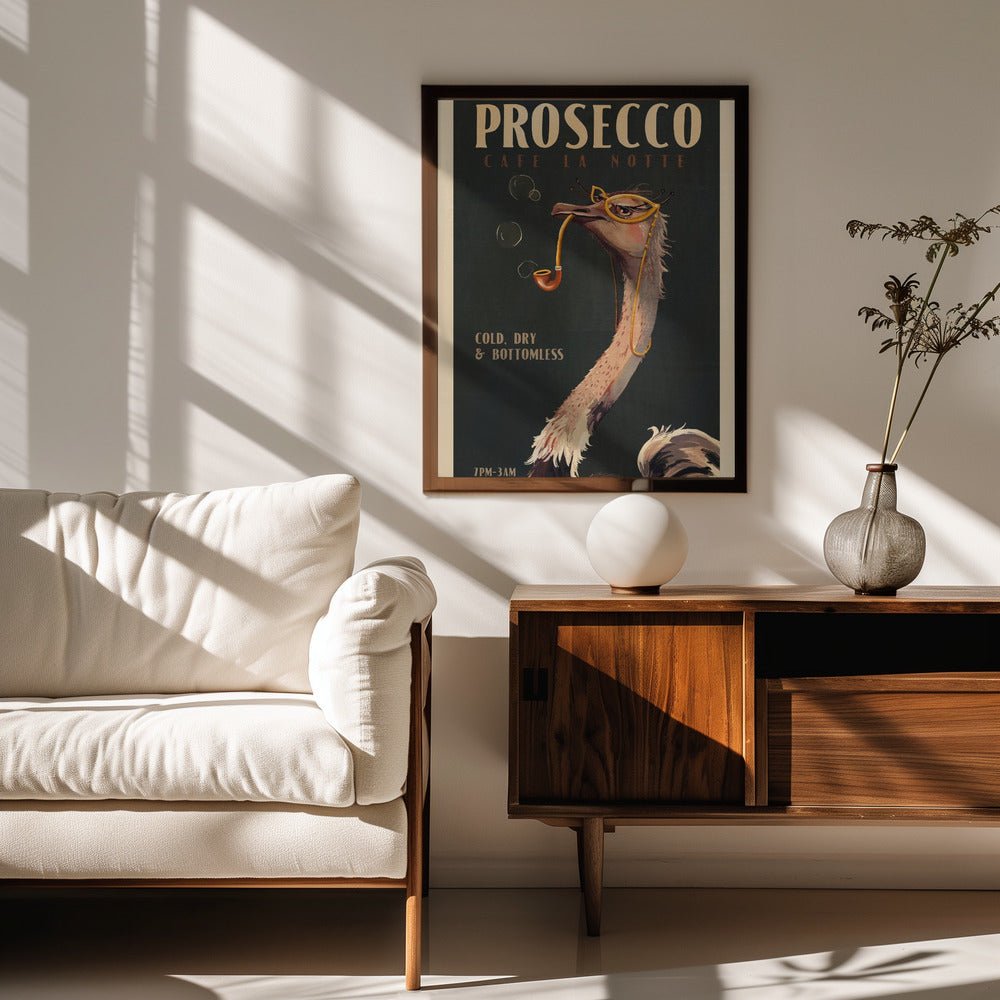 Art Deco Prosecco Wall Art Of An Ostrich Poster - Corkframes.com