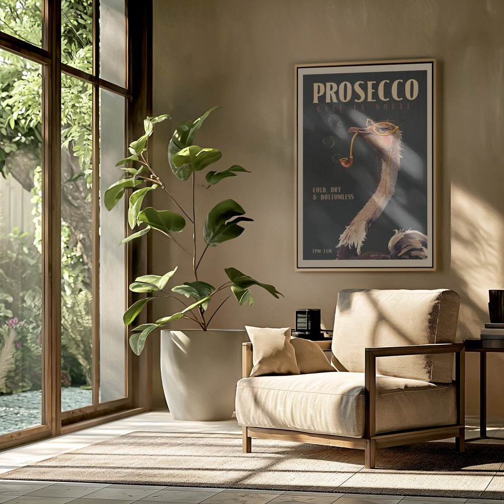 Art Deco Prosecco Wall Art Of An Ostrich Poster - Corkframes.com