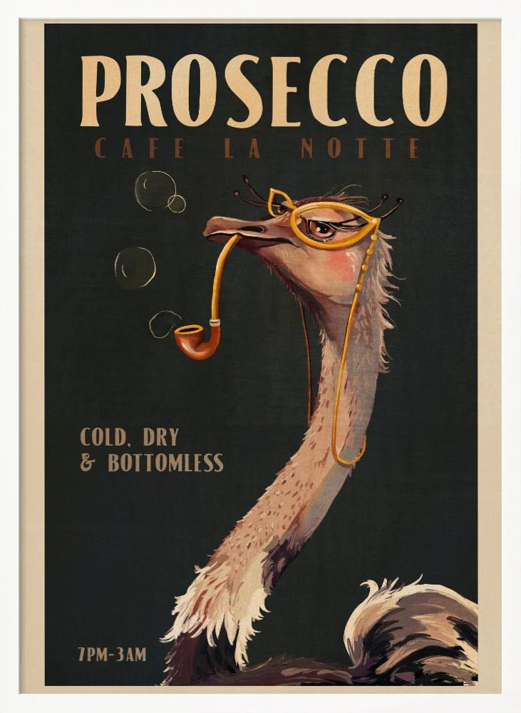 Art Deco Prosecco Wall Art Of An Ostrich Poster - Corkframes.com