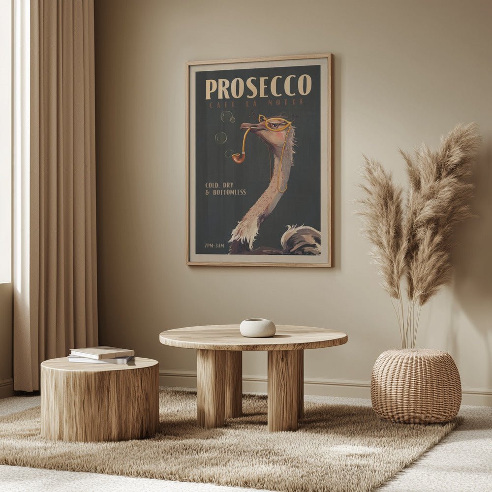 Art Deco Prosecco Wall Art Of An Ostrich Poster - Corkframes.com