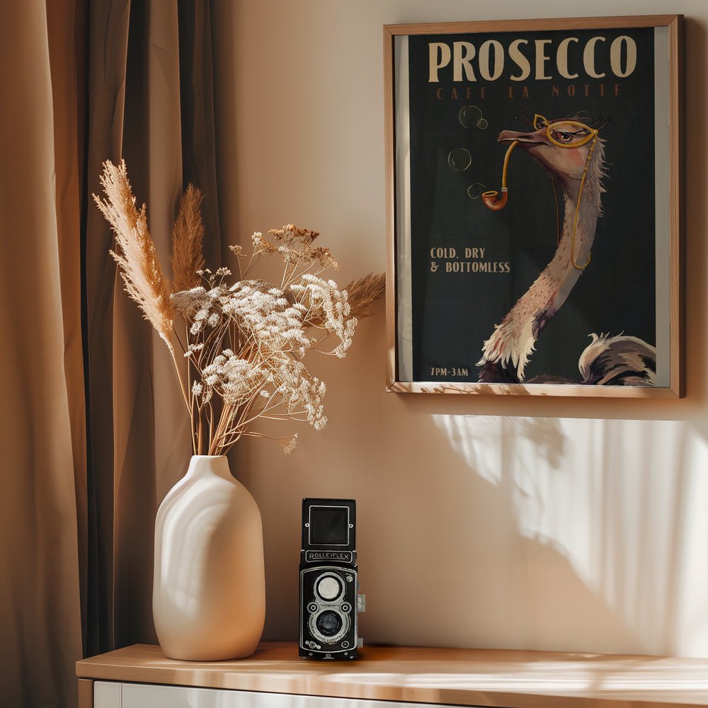 Art Deco Prosecco Wall Art Of An Ostrich Poster - Corkframes.com