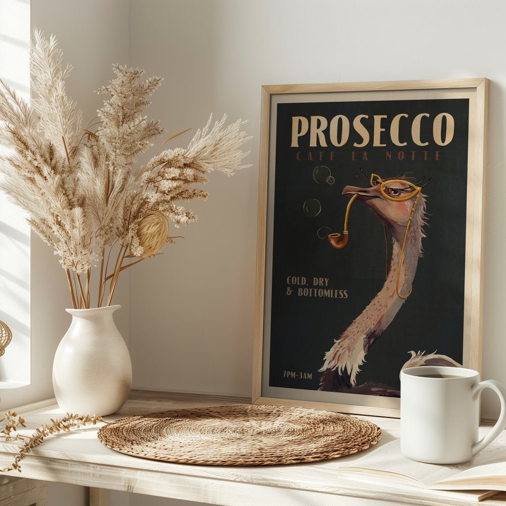 Art Deco Prosecco Wall Art Of An Ostrich Poster - Corkframes.com