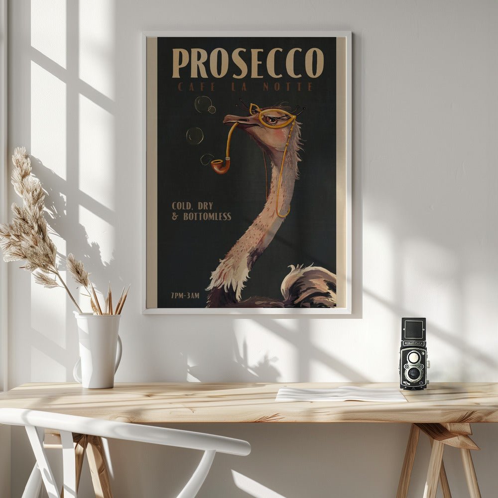 Art Deco Prosecco Wall Art Of An Ostrich Poster - Corkframes.com