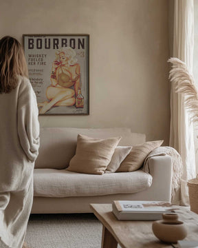 Bourbon Wall Art. Sexy Vintage Pin Up Girl Drinking Whiskey Poster