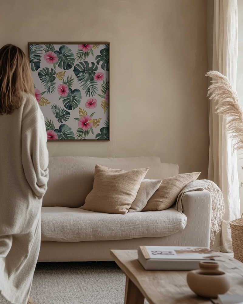 Monstera and Hibiscus Pattern Poster