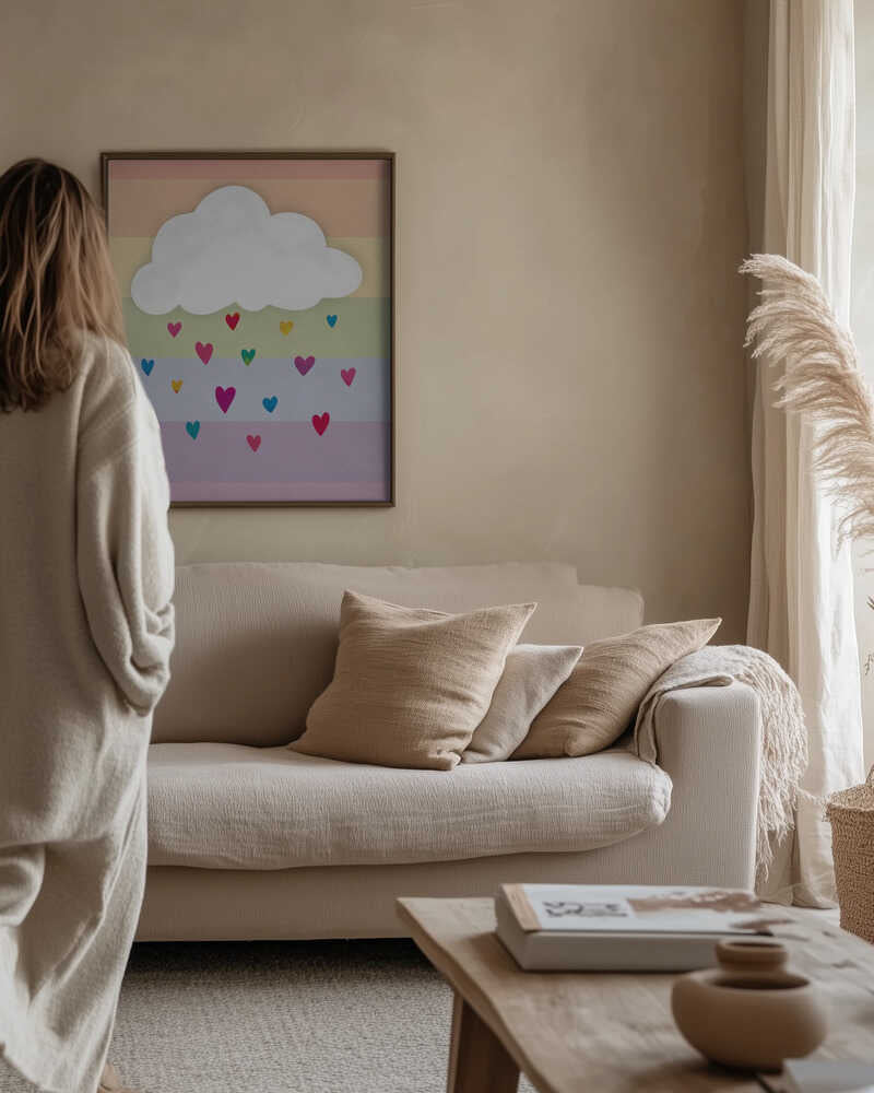 Raining Multicolored Hearts Poster