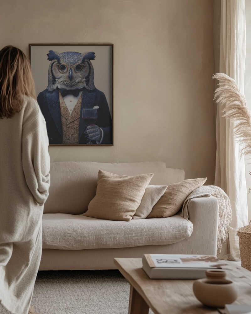 Owl In Midnight Blue Tuxedo Poster