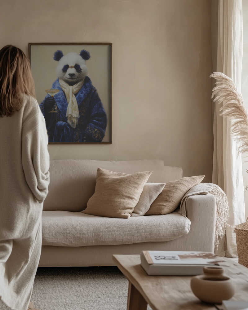 Panda In Blue Velvet Robe Poster
