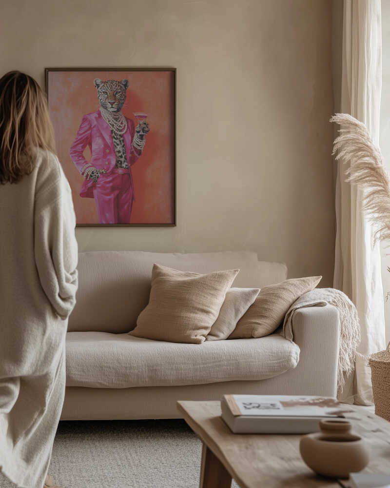 Leopard Dressed In Pink Satin Suit Poster