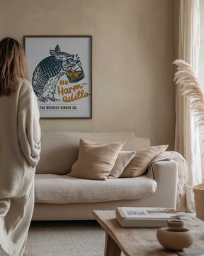 No Harmadillo Funny Armadillo Drinking Whiskey Poster