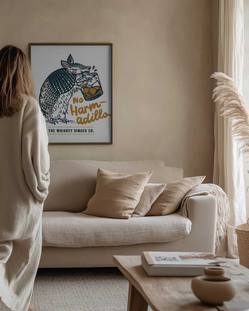 No Harmadillo Funny Armadillo Drinking Whiskey Poster