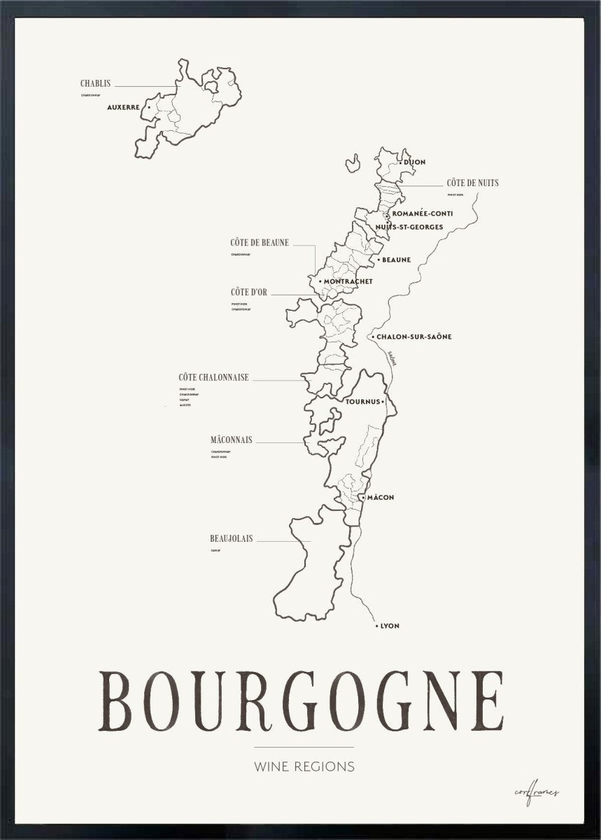 Bourgogne Wine Region Map - Corkframes.com