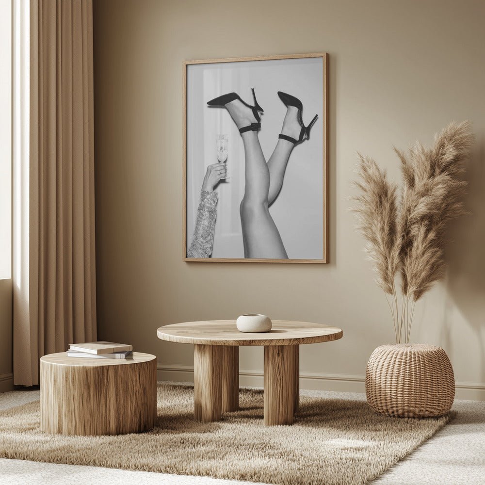 Champagne legs Black and White Poster - Corkframes.com