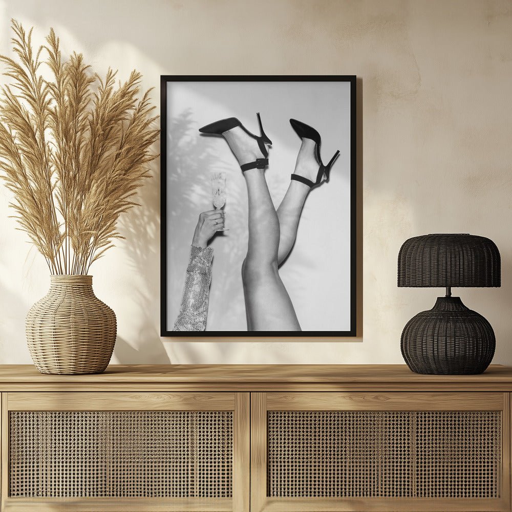 Champagne legs Black and White Poster - Corkframes.com