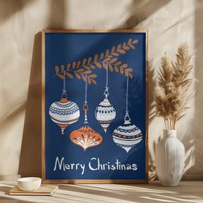 Cheerful little Christmas Baubles Blue Poster - Corkframes.com