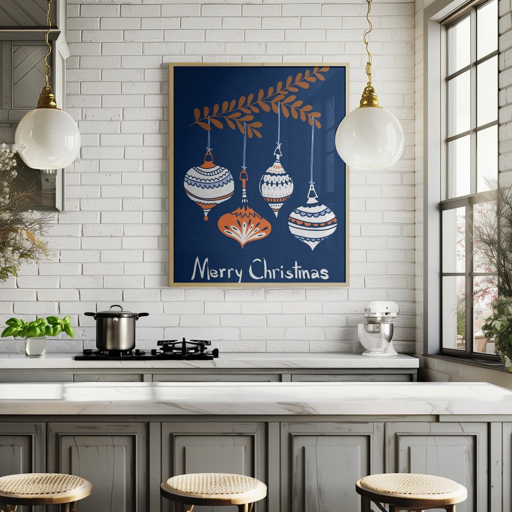 Cheerful little Christmas Baubles Blue Poster - Corkframes.com