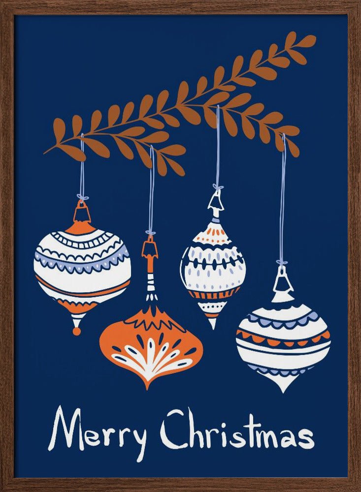 Cheerful little Christmas Baubles Blue Poster - Corkframes.com