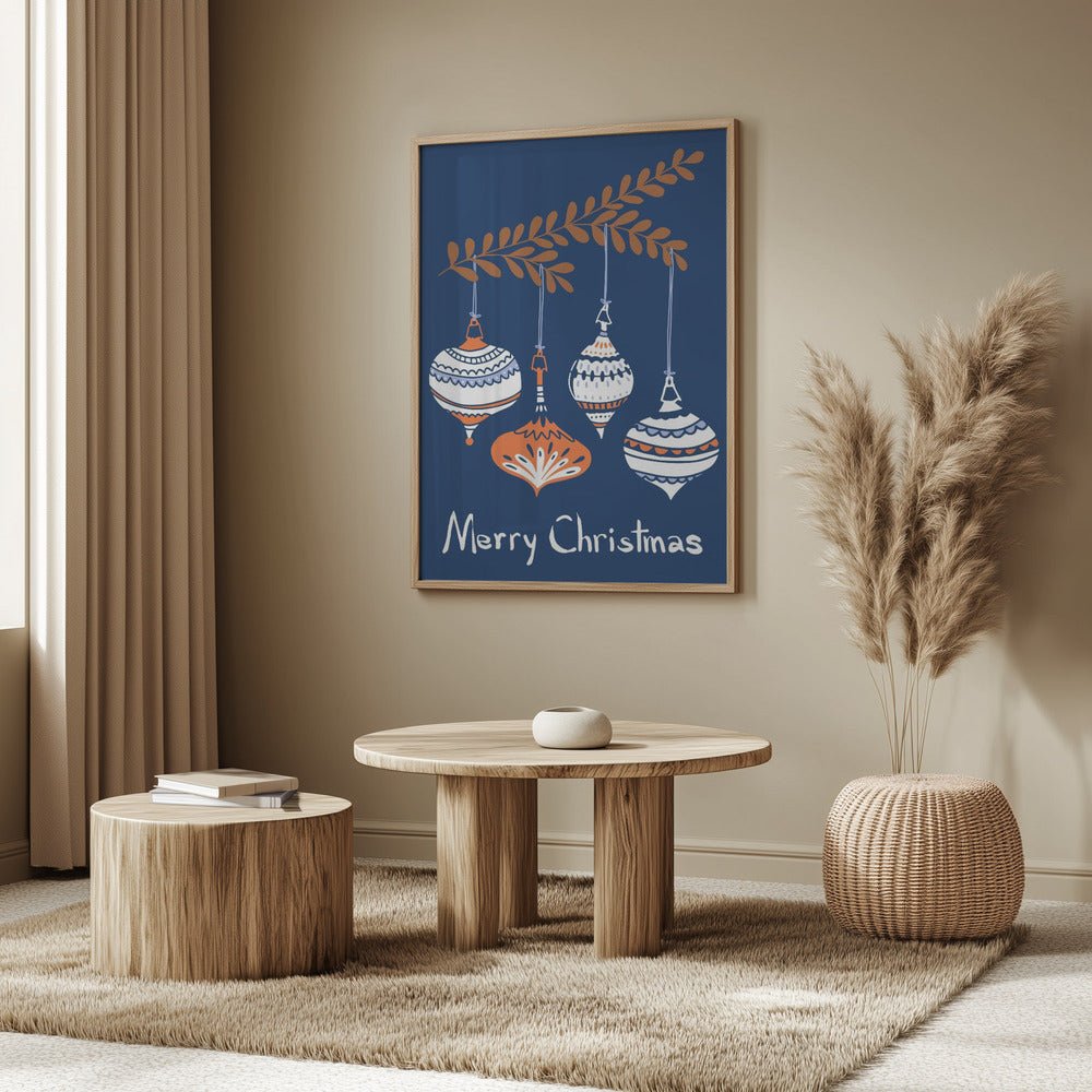 Cheerful little Christmas Baubles Blue Poster - Corkframes.com