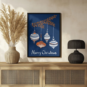 Cheerful little Christmas Baubles Blue Poster - Corkframes.com