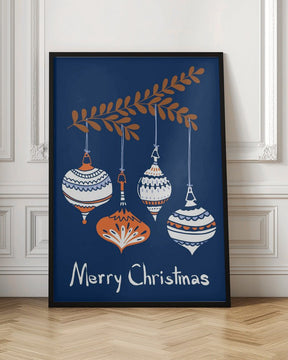 Cheerful little Christmas Baubles Blue Poster - Corkframes.com