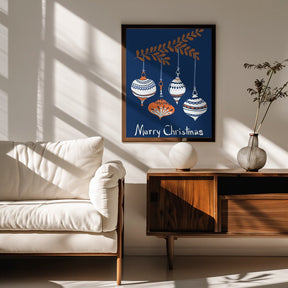 Cheerful little Christmas Baubles Blue Poster - Corkframes.com