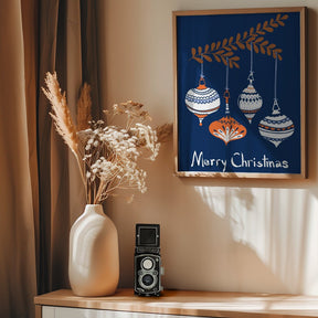 Cheerful little Christmas Baubles Blue Poster - Corkframes.com