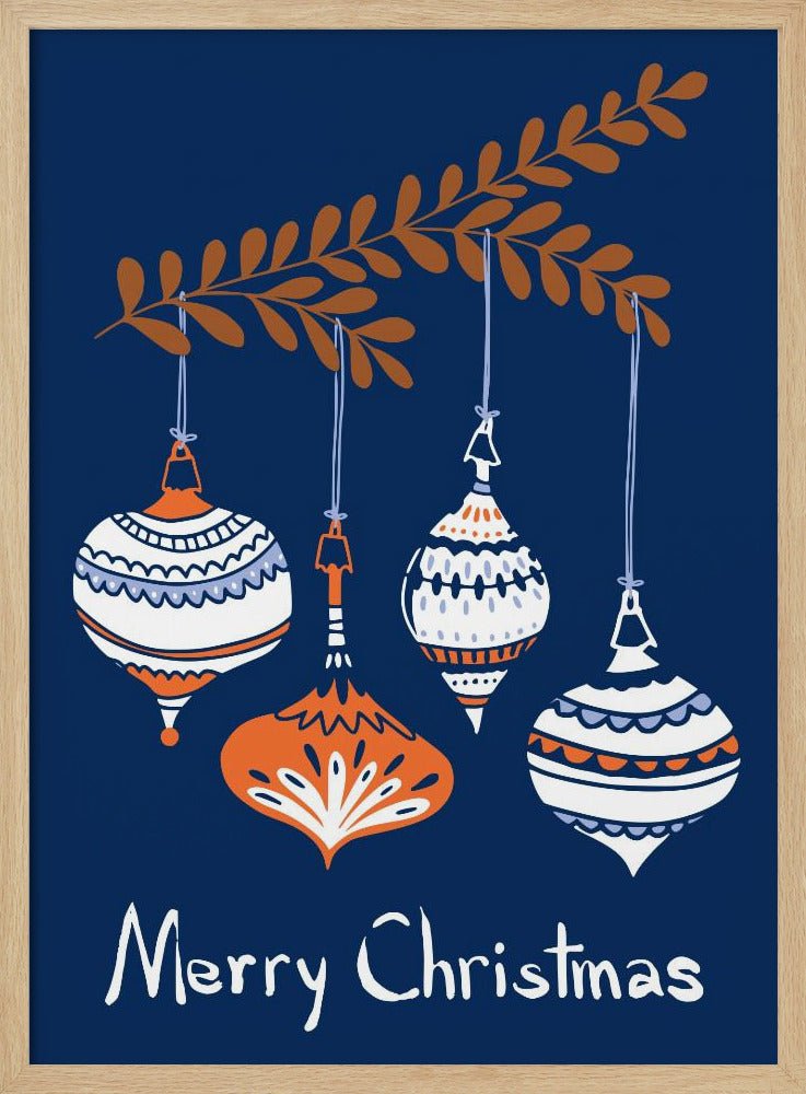 Cheerful little Christmas Baubles Blue Poster - Corkframes.com