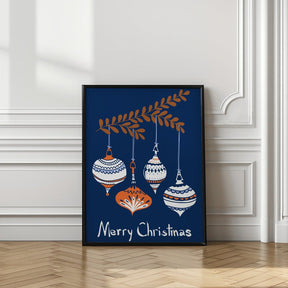 Cheerful little Christmas Baubles Blue Poster - Corkframes.com