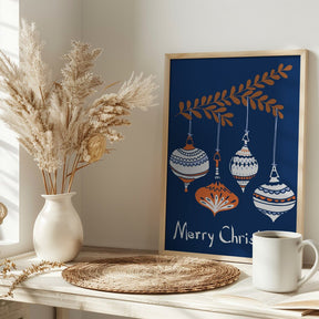 Cheerful little Christmas Baubles Blue Poster - Corkframes.com