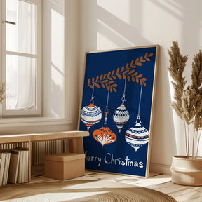 Cheerful little Christmas Baubles Blue Poster - Corkframes.com