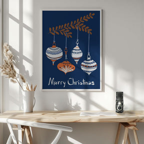 Cheerful little Christmas Baubles Blue Poster - Corkframes.com