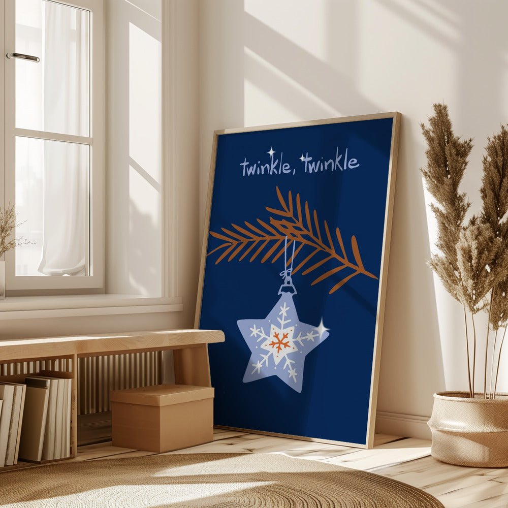 Cheerful Twinkle Christmas Star Blue Poster - Corkframes.com