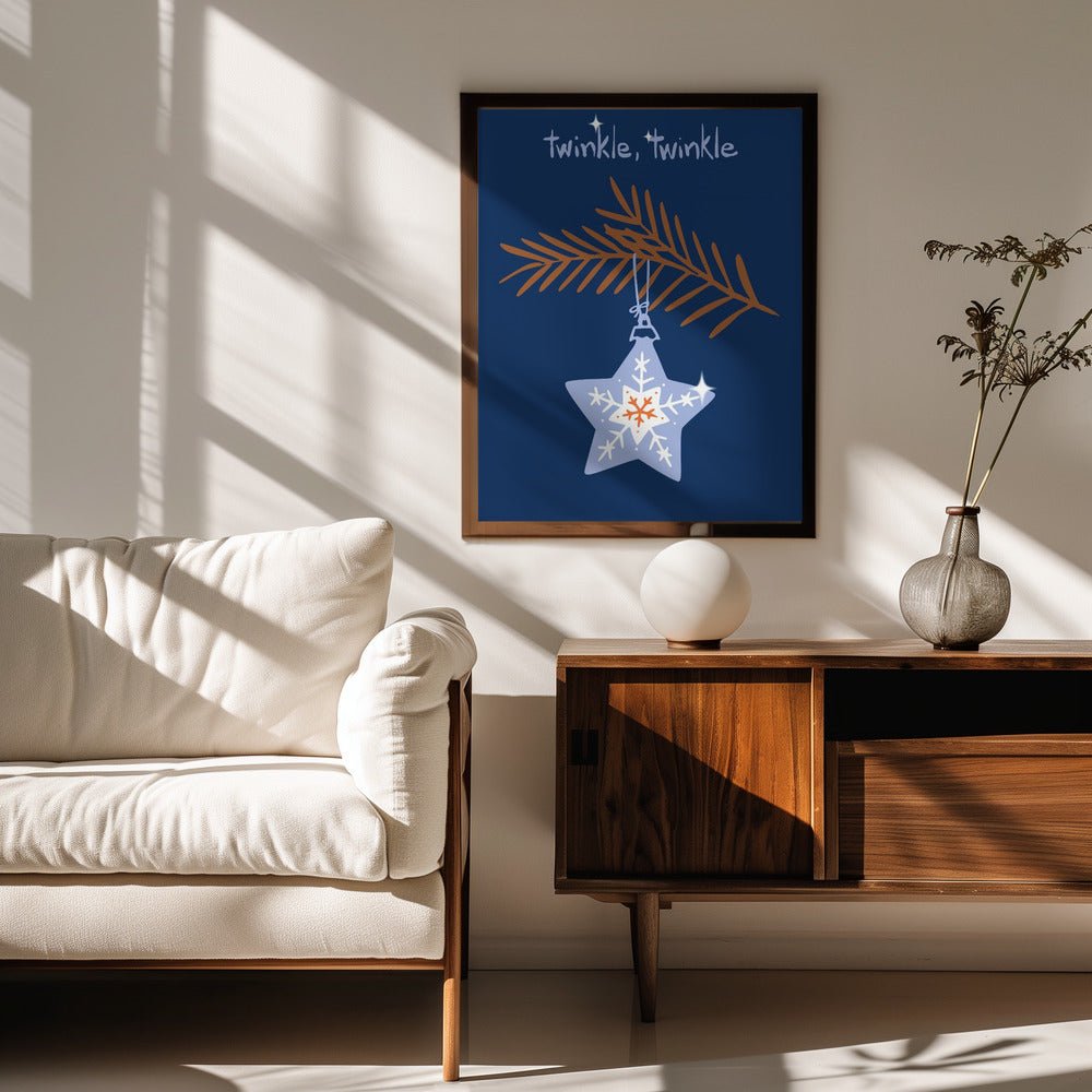 Cheerful Twinkle Christmas Star Blue Poster - Corkframes.com