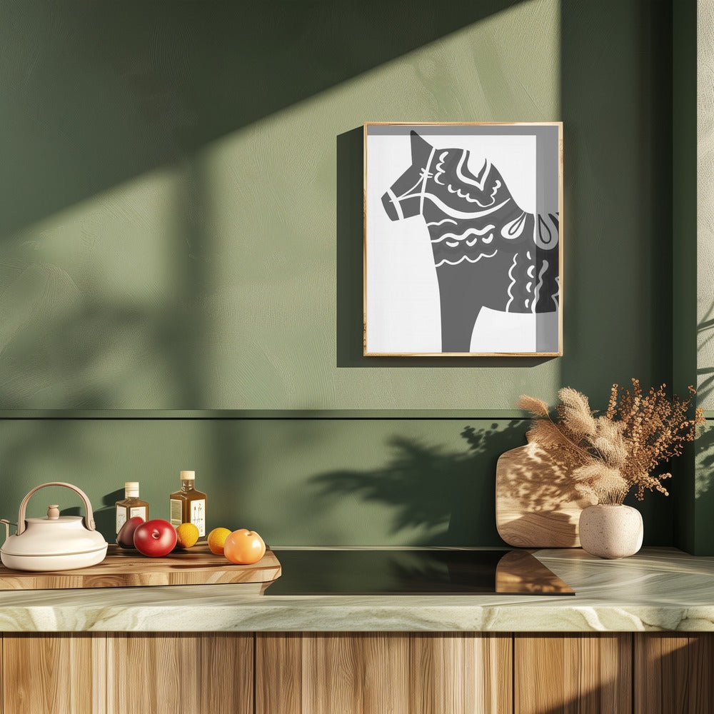 Dala Horse in Grey Poster - Corkframes.com