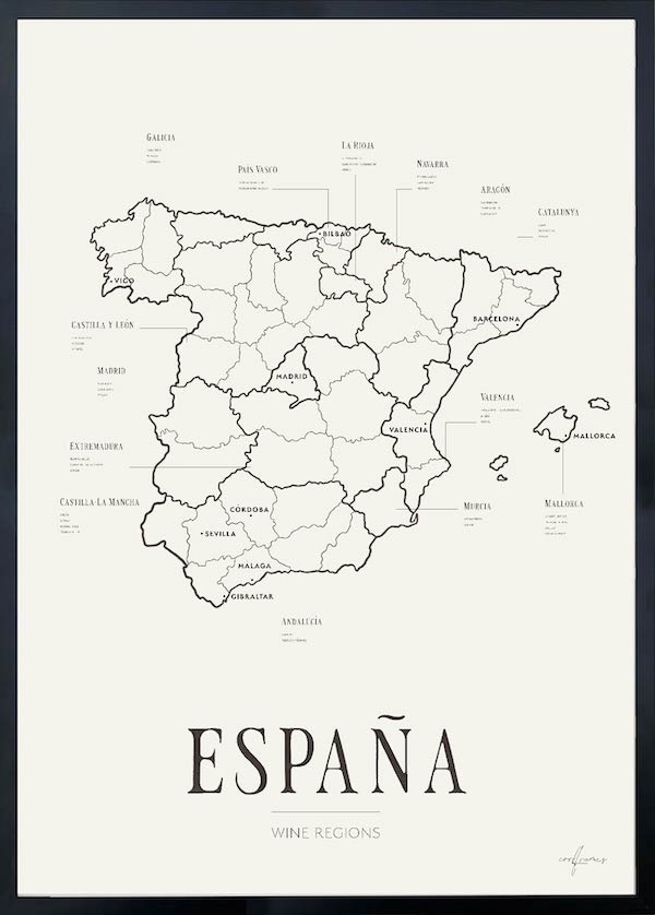 España Wine Region Map - Corkframes.com