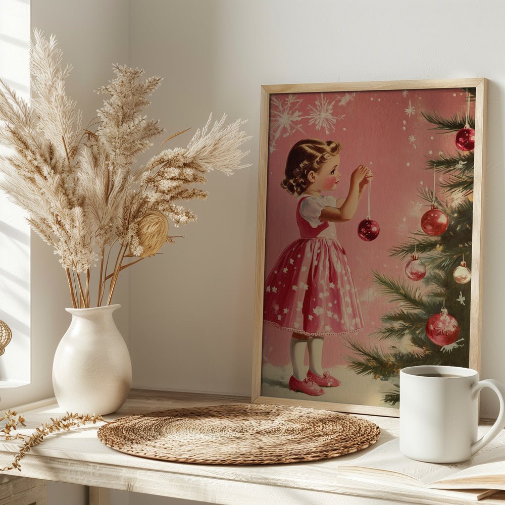 Girl With Christmas Baubles Poster - Corkframes.com