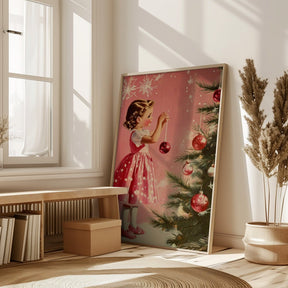 Girl With Christmas Baubles Poster - Corkframes.com