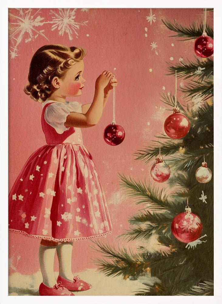 Girl With Christmas Baubles Poster - Corkframes.com