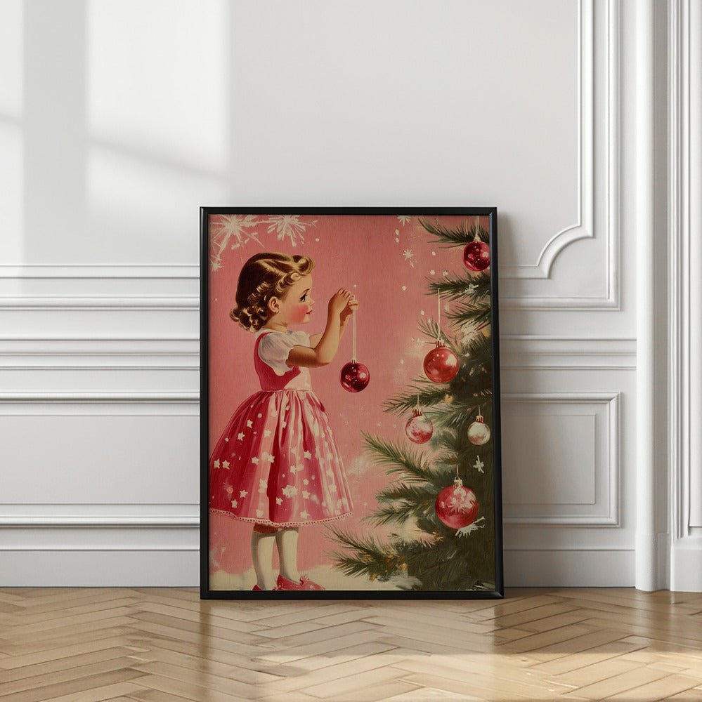 Girl With Christmas Baubles Poster - Corkframes.com