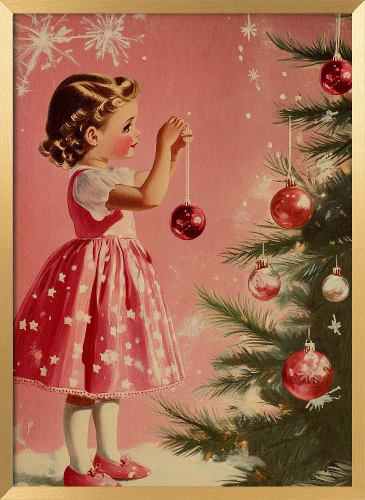 Girl With Christmas Baubles Poster - Corkframes.com